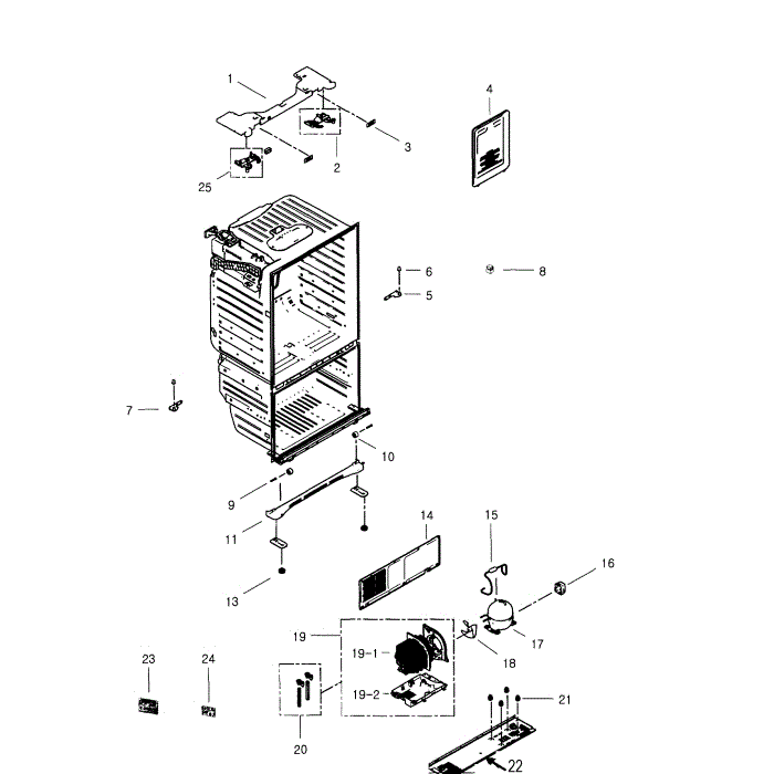 Cabinet Diagram and Parts List for RFG297HDRS XAA-01 Samsung Refrigerator