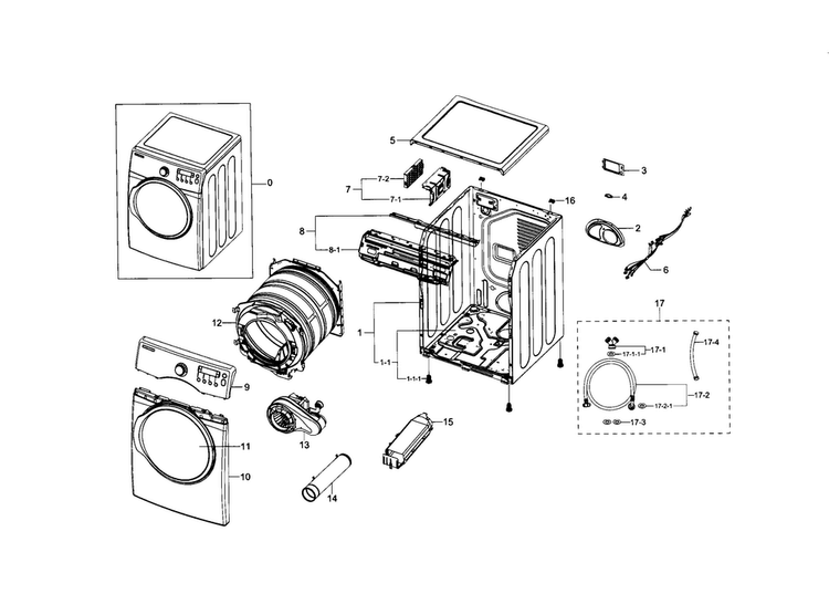 Main Assy Diagram and Parts List for DV331AEW XAA-0002 Samsung Dryer