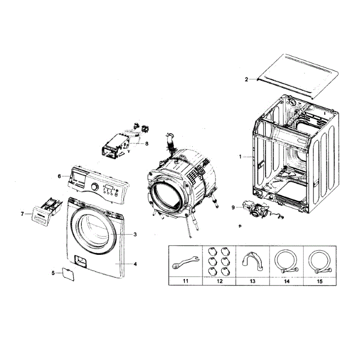 Main Assembly Diagram and Parts List for WF231ANW XAA-01 Samsung Washer