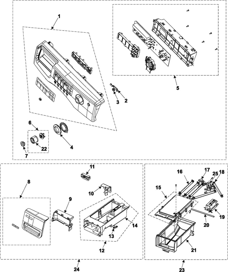 Control Panel/housing-drawer Diagram and Parts List for WF306BHW XAA Samsung Washer