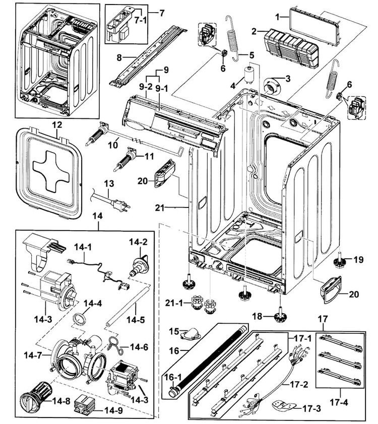 Frame Diagram and Parts List for WF431ABW XAA-0000 Samsung Washer