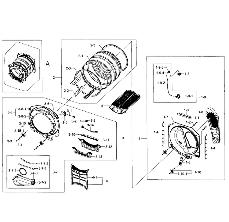 Drum Diagram and Parts List for DV405GTPASU AA-0000 Samsung Dryer