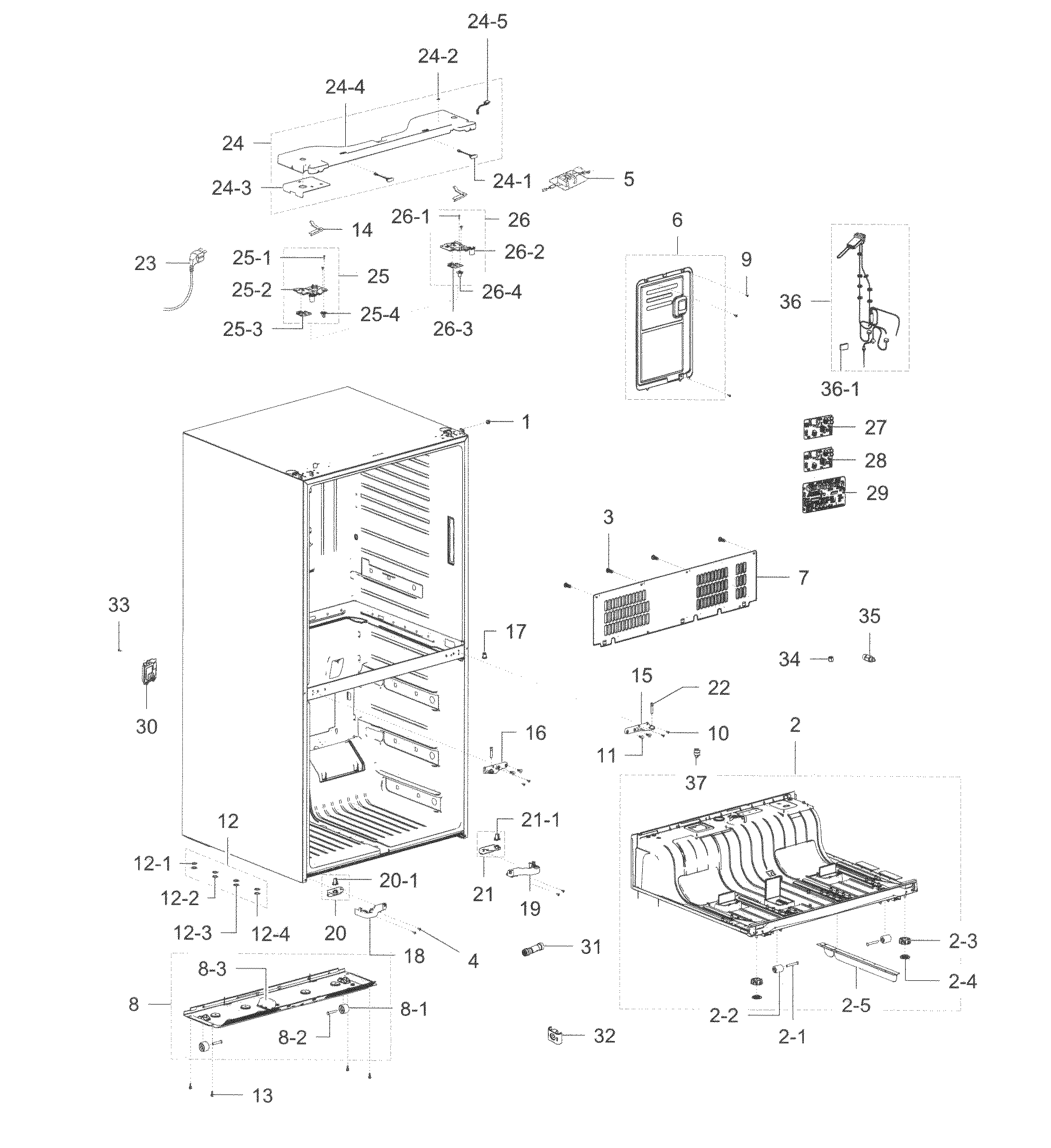 Cabinet Diagram and Parts List for RF32FMQDBSR AA-0011 Samsung Refrigerator