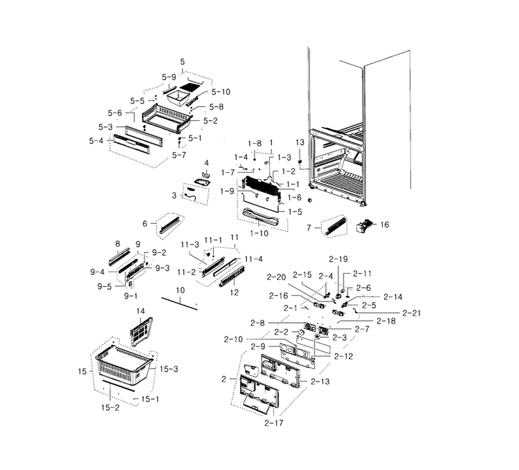 Freezer Diagram and Parts List for RFG237AAWP XAA-0003 Samsung Refrigerator