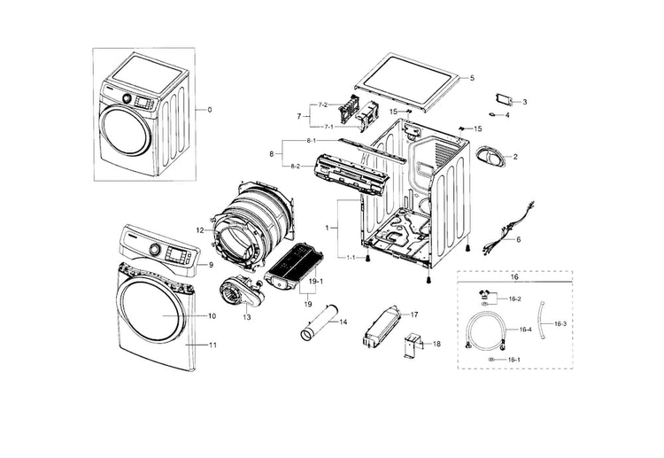 Main Assy Diagram and Parts List for DV42H5600EW A3-0000 Samsung Dryer