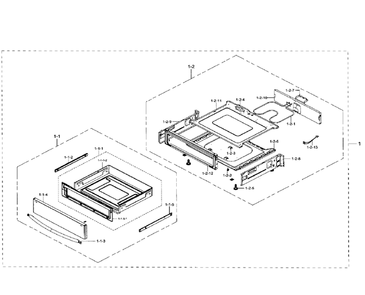 Drawer Assy Diagram and Parts List for NE59J7650WS AA-0000 Samsung Range