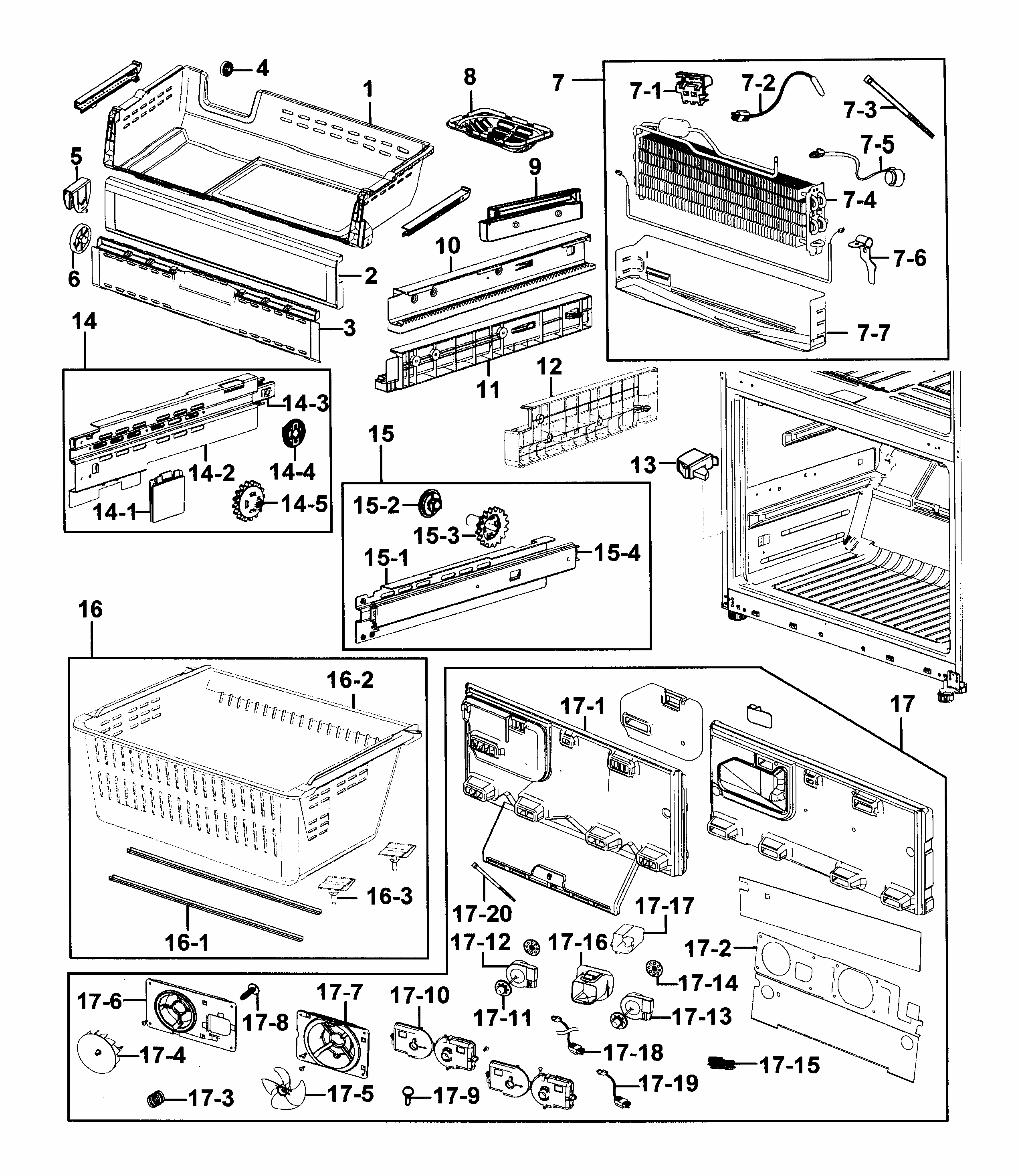 Freezer Diagram and Parts List for RF26XAZRS XAA-0000 Samsung Refrigerator