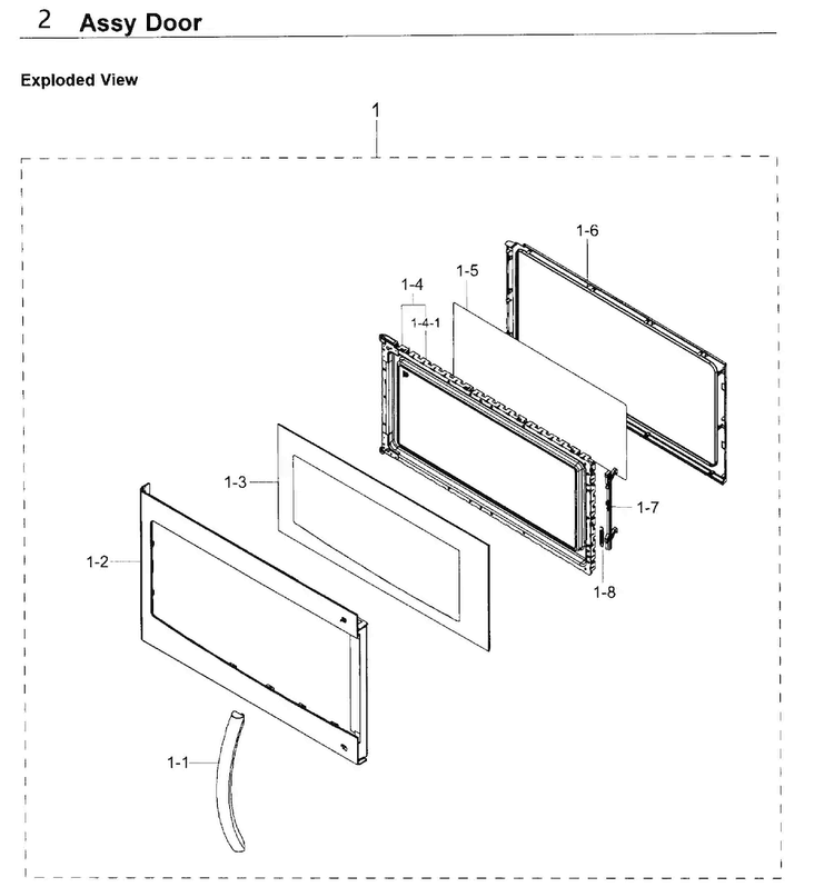 Door Diagram and Parts List for SMH1611B XAA-0000 Samsung Microwave