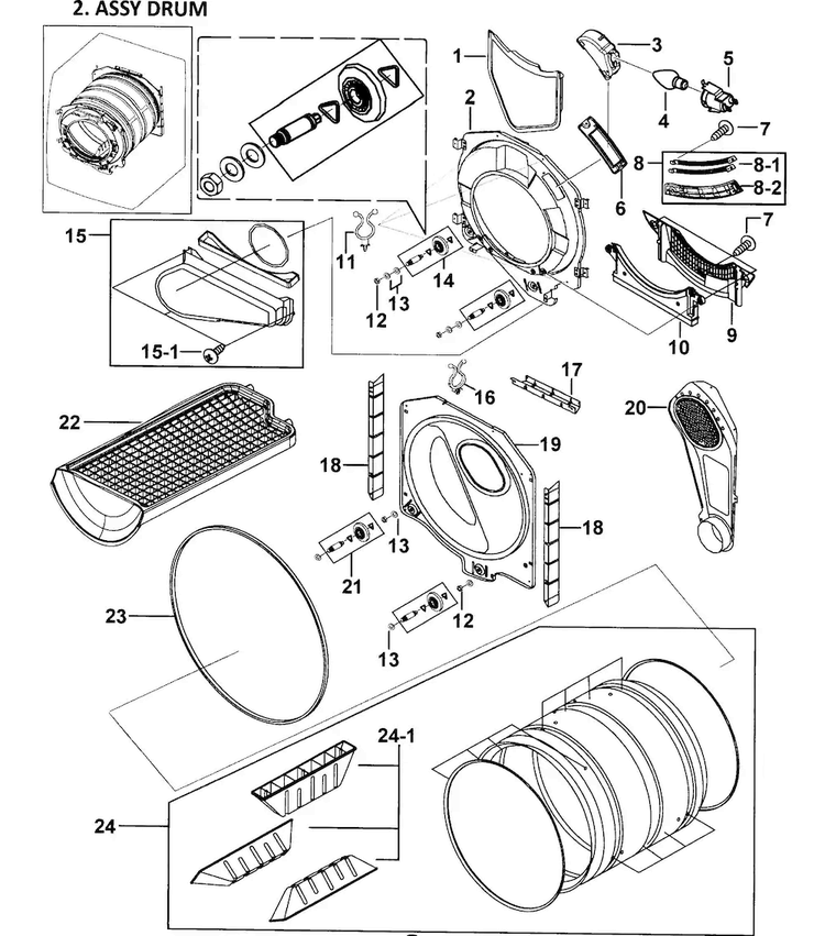 Drum Assy Diagram and Parts List for DV337AGR XAA-0000 Samsung Dryer