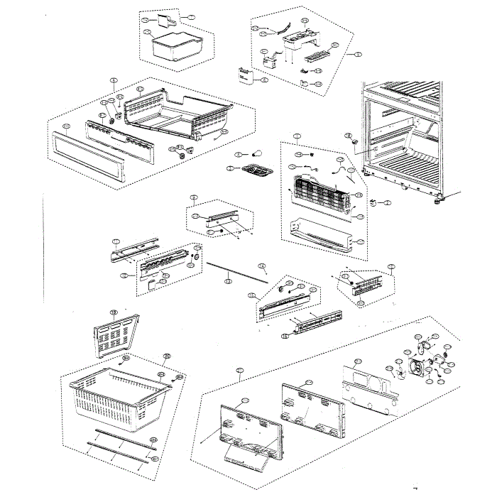 Freezer Diagram and Parts List for RF266ABRS XAA-00 Samsung Refrigerator
