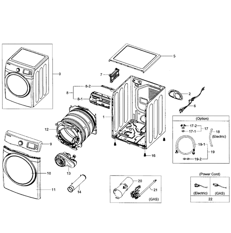 Main Assy Diagram and Parts List for DV455GVGSWR AA-0001 Samsung Dryer
