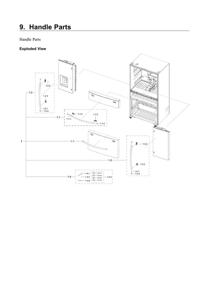 Handle Parts Diagram and Parts List for RF24R7201SR AA-02 Samsung Refrigerator