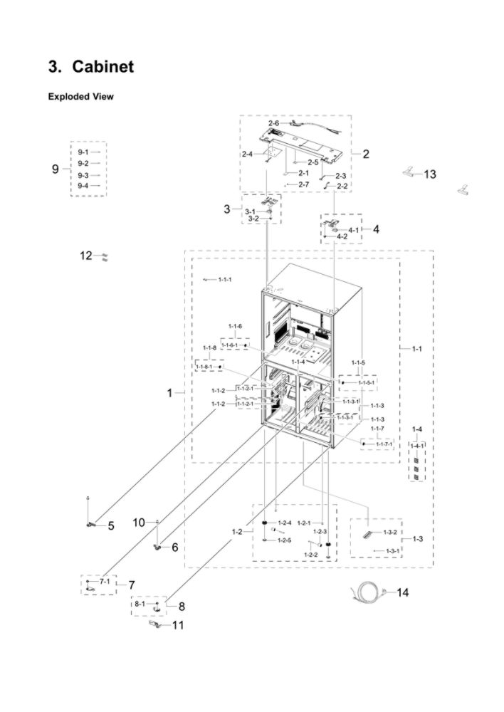 Cabinet Parts Diagram and Parts List for RF23A9675MT AA-00 Samsung Refrigerator
