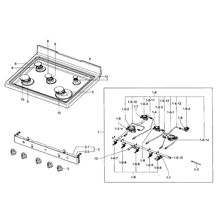 Cooktop Diagram and Parts List for NX58F5300SS AA-0000 Samsung Range