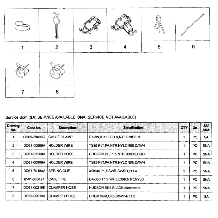 Small Diagram and Parts List for WA45H7200AW A2-00 Samsung Washer