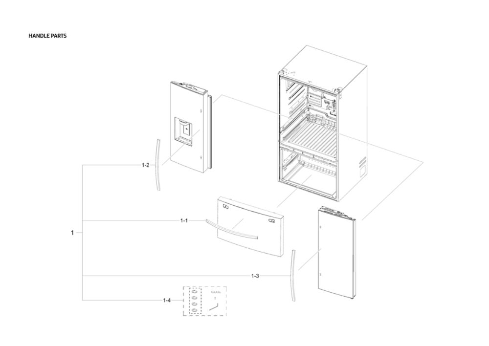 Handle Parts Diagram and Parts List for RF23R6201SR AA-54 Samsung Refrigerator