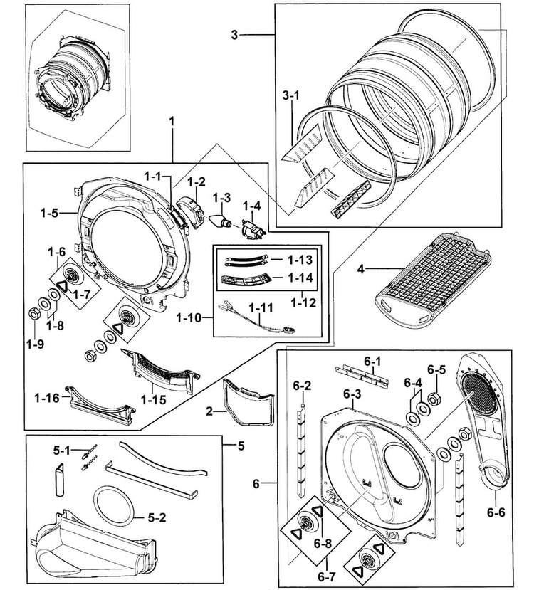 Drum Assy Diagram and Parts List for DV328AGR XAA-0000 Samsung Dryer