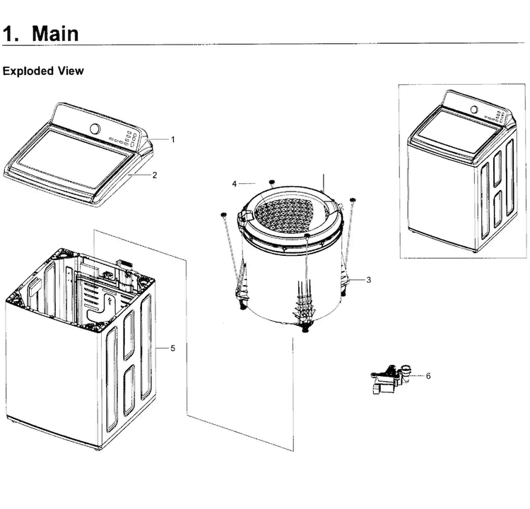 Main Diagram and Parts List for WA40J3000AW A2-0011 Samsung Washer