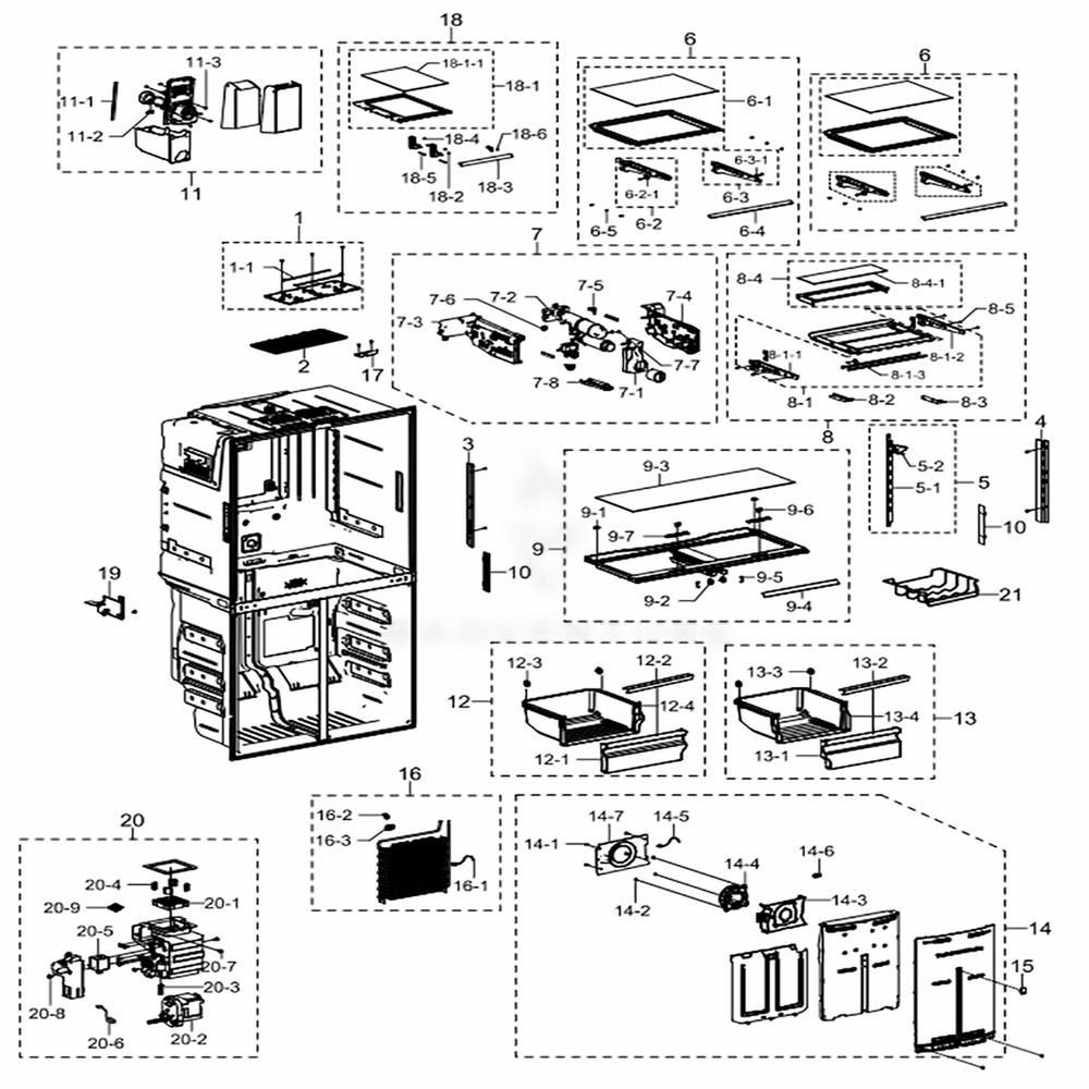Fridge Diagram and Parts List for RF22K9381SR (AA)(0005) Samsung Refrigerator