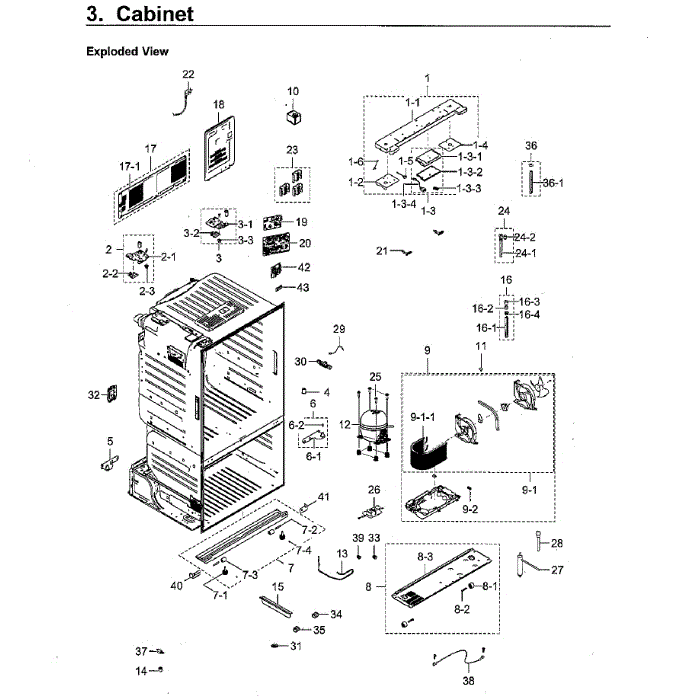 Cabinet Diagram and Parts List for RF265BEAESR AA-00 Samsung Refrigerator