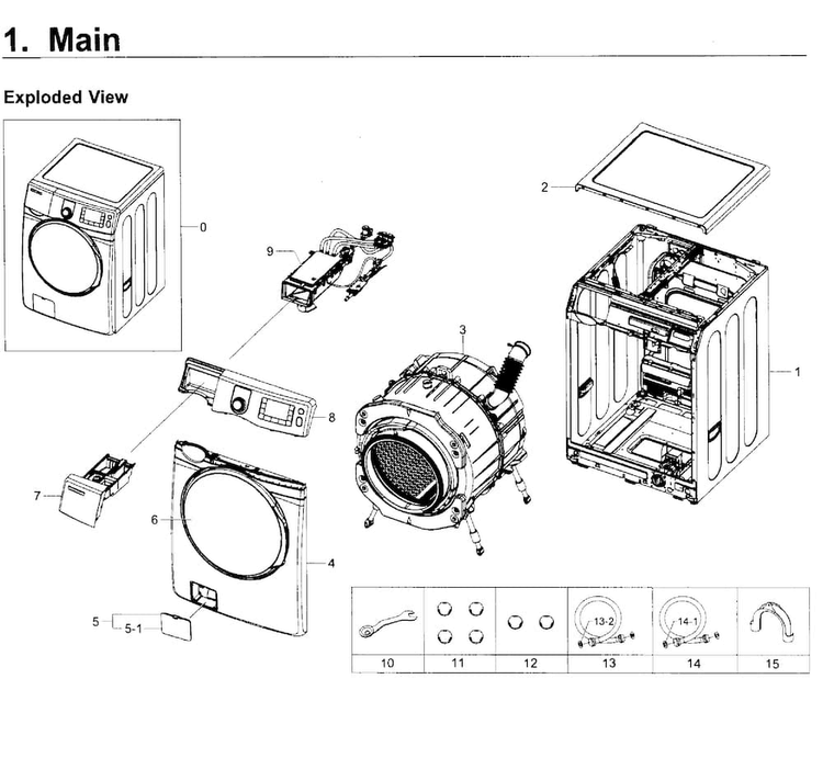 Main Asy Diagram and Parts List for WF419AAW XAA-0002 Samsung Washer