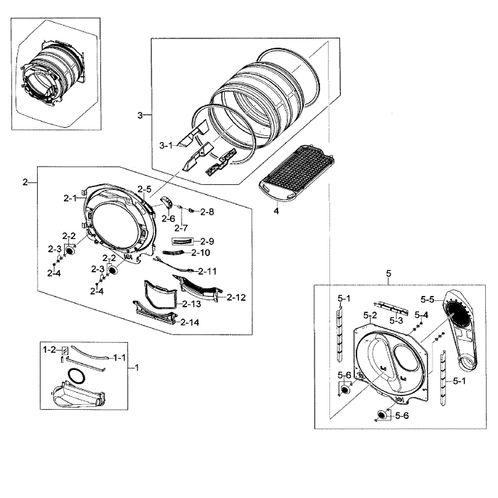 Drum Assembly Diagram and Parts List for DV448AGE XAA-01 Samsung Dryer