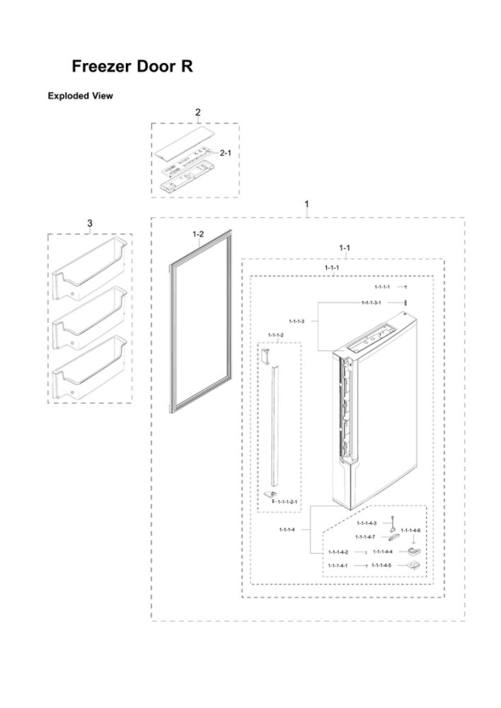 Right Freezer Door Parts Diagram and Parts List for RF24J9960S4 AA-06 Samsung Refrigerator