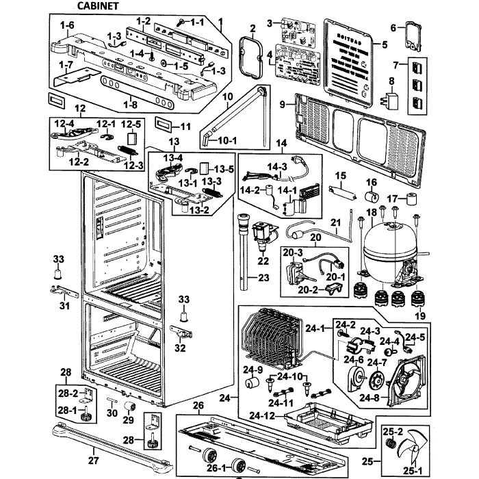 Cabinet Diagram and Parts List for RF265ABBP XAA-00 Samsung Refrigerator