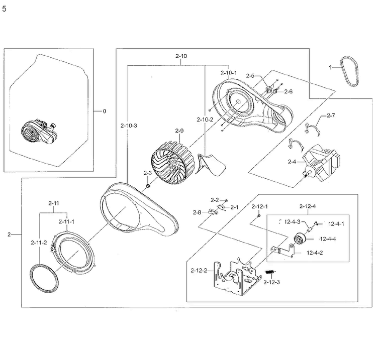 Motor Duct Diagram and Parts List for DV48H7400GP A2-0001 Samsung Dryer