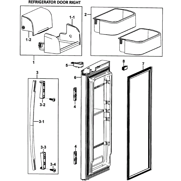 Right Door Diagram and Parts List for RF265ABBP XAA-00 Samsung Refrigerator