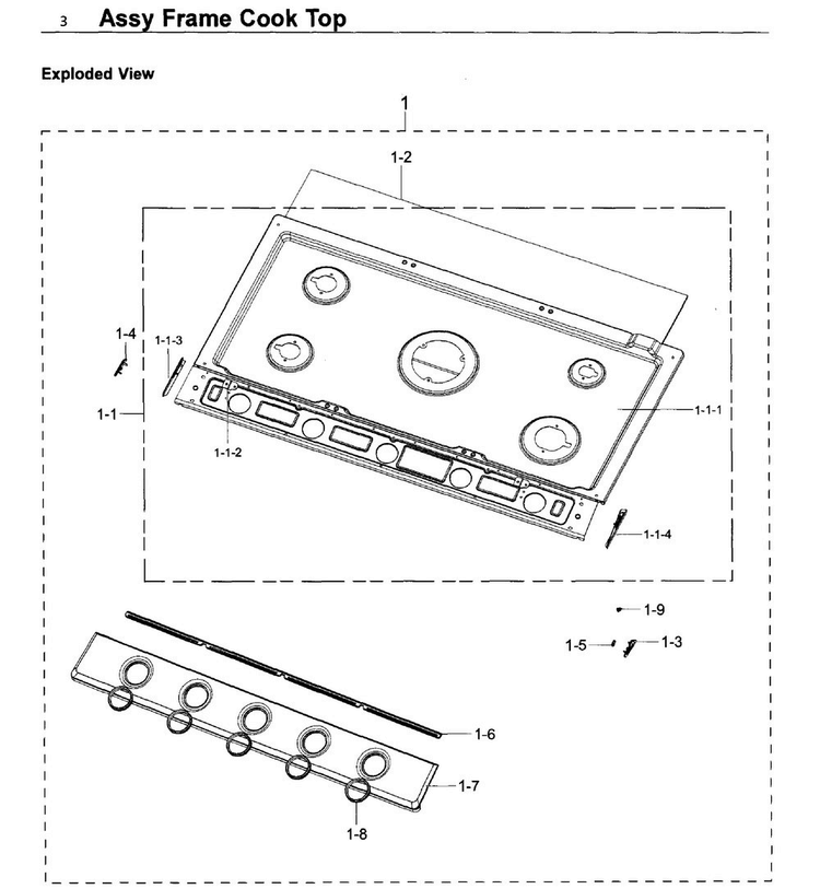 Frame Diagram and Parts List for NA36K6550TG AA-0000 Samsung Cooktop