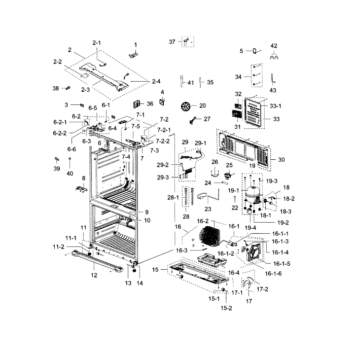 Cabinet Diagram and Parts List for RF267ACWP XAA-00 Samsung Refrigerator