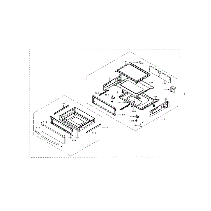 Drawer Assembly Diagram and Parts List for NE59J7750WS AA-00 Samsung Range