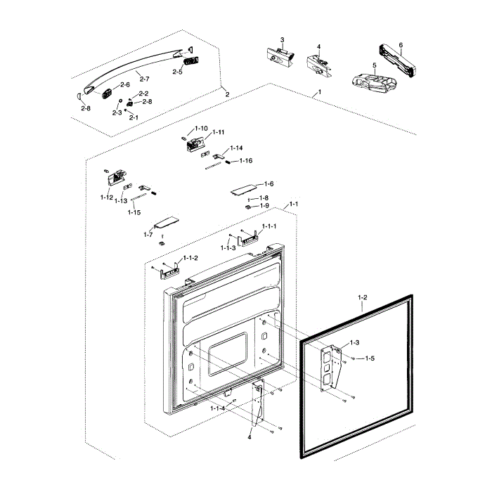 Freezer Door Diagram and Parts List for RF18HFENBSP AA-00 Samsung Refrigerator