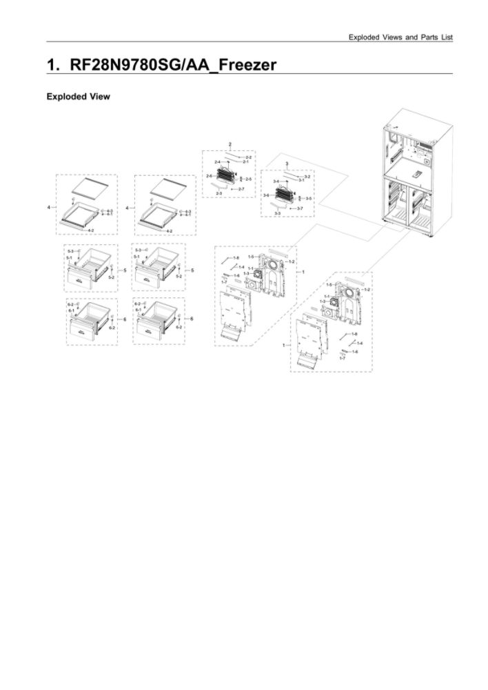 Freezer Parts Diagram and Parts List for RF28N9780SG AA-05 Samsung Refrigerator
