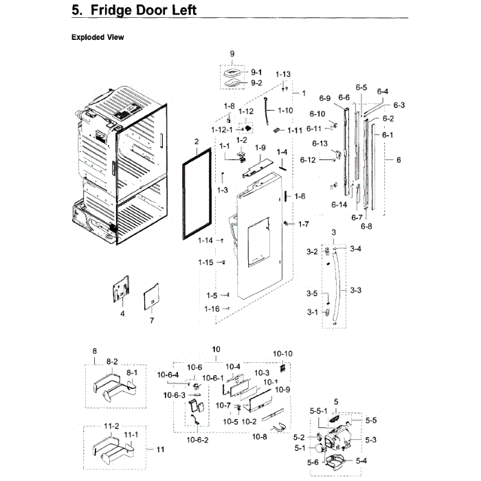 Fridge Door L Diagram and Parts List for RF28HDEDPBC AA-08 Samsung Refrigerator