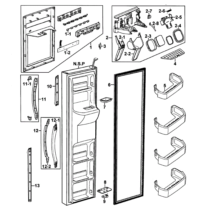 Left Door Diagram and Parts List for RS2630SH XAA-00 Samsung Refrigerator