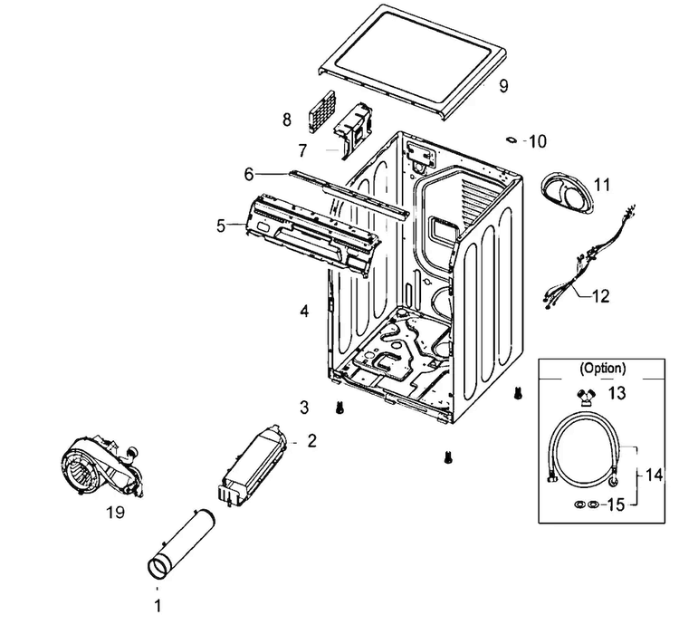 Main Assy Diagram and Parts List for DV410AER XAA Samsung Dryer