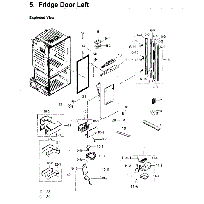 Fridge Door L Diagram and Parts List for RF263TEAEWW AA-03 Samsung Refrigerator