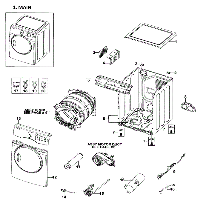 Main Assembly Diagram and Parts List for DV219AGW XAA-01 Samsung Dryer