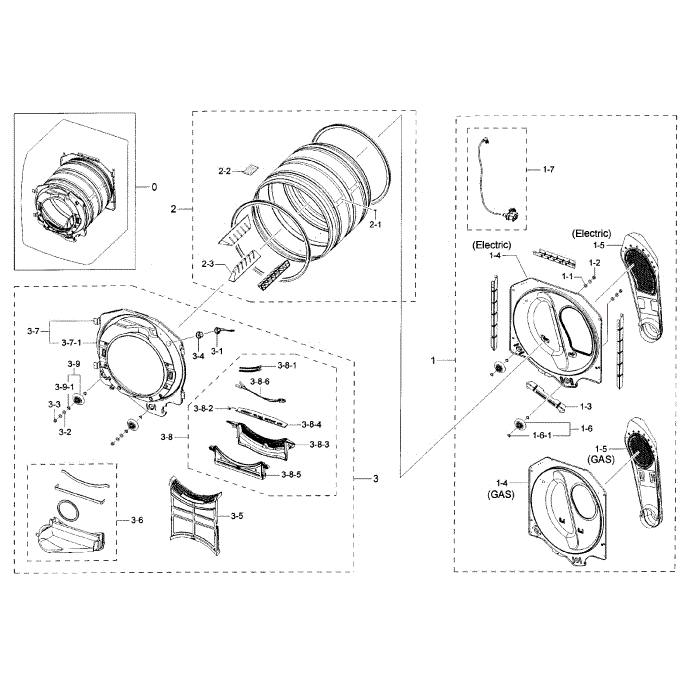 Drum Diagram and Parts List for DV42H5000GW A3-00 Samsung Dryer