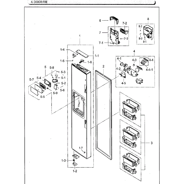 Left Door Diagram and Parts List for RS25H5111SR AA-02 Samsung Refrigerator