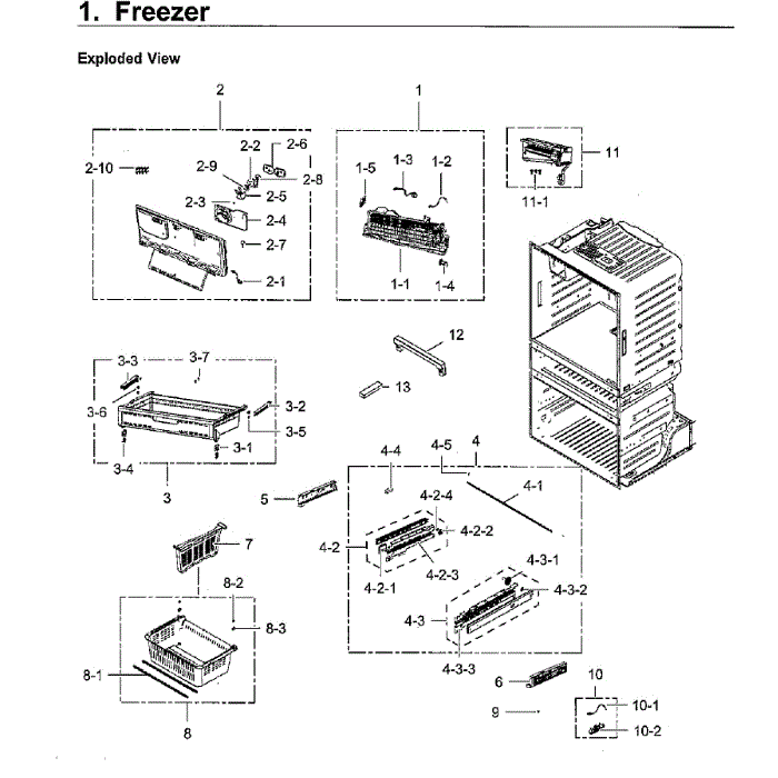 Freezer Diagram and Parts List for RF28HMEDBWW AA-10 Samsung Refrigerator