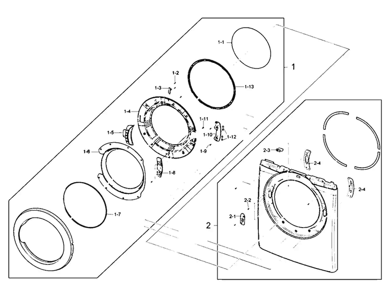 Door Assy Diagram and Parts List for DV210AEW XAA Samsung Dryer