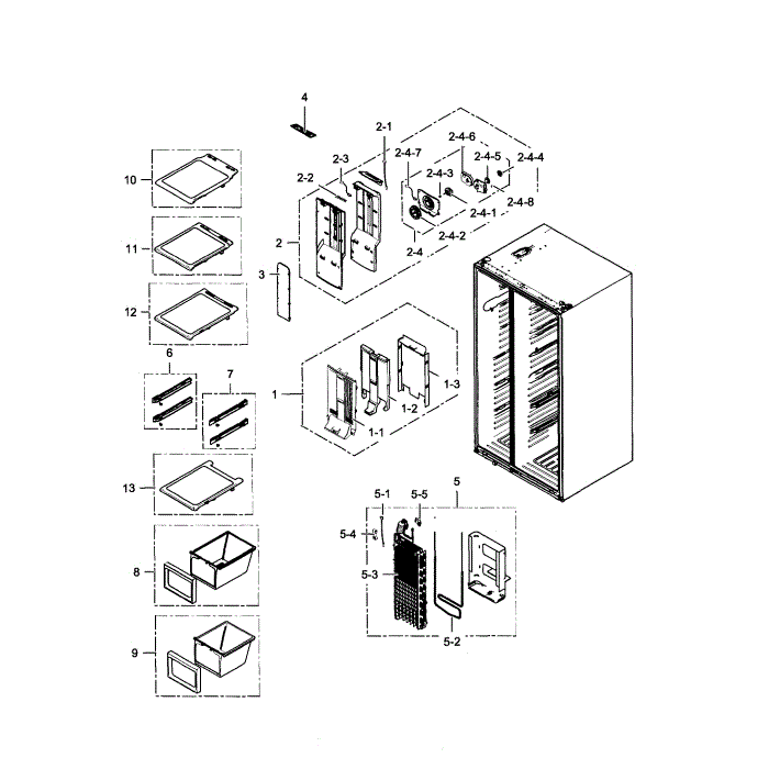 Freezer Diagram and Parts List for RS25H5111BC AA-00 Samsung Refrigerator