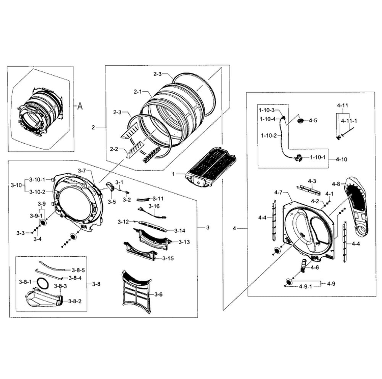 Drum Diagram and Parts List for DV457EVGSWR AA-0000 Samsung Dryer