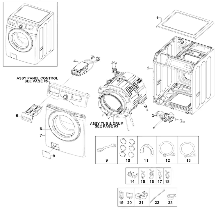 Main Assy Diagram and Parts List for WF220ANW XAA-0001 Samsung Washer