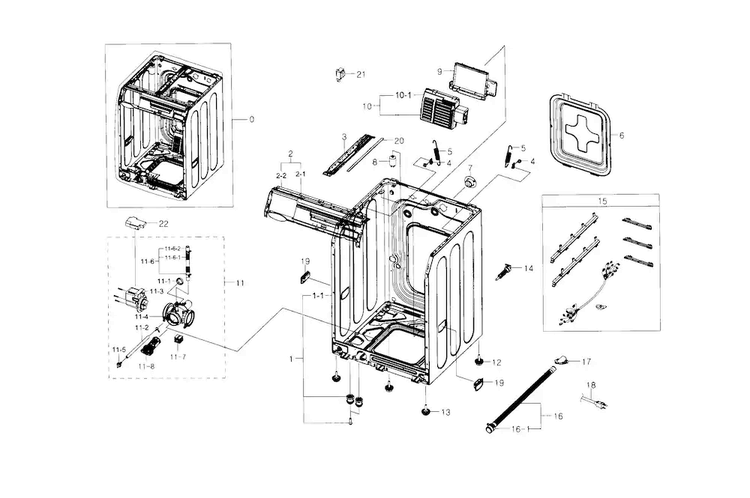 Frame & Cover Diagram and Parts List for WF395BTPASU A1-0001 Samsung Washer