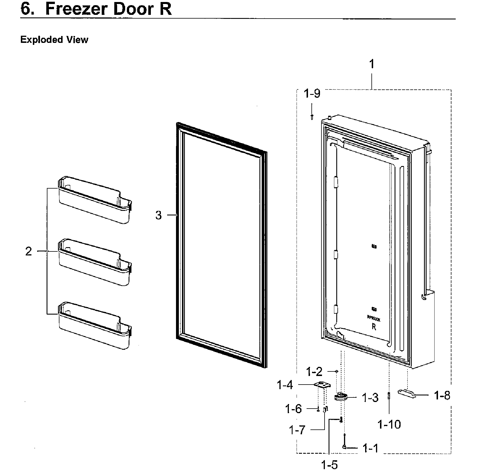 Freezer Door L Diagram and Parts List for RF28K9580SG AA-0002 Samsung Refrigerator