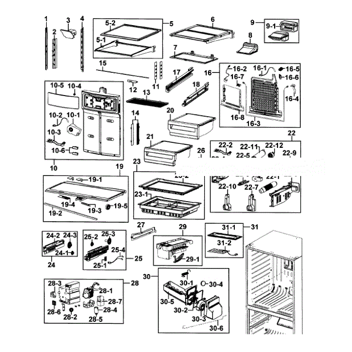 Refrigerator Diagram and Parts List for RF4289HARS XAA-00 Samsung Refrigerator